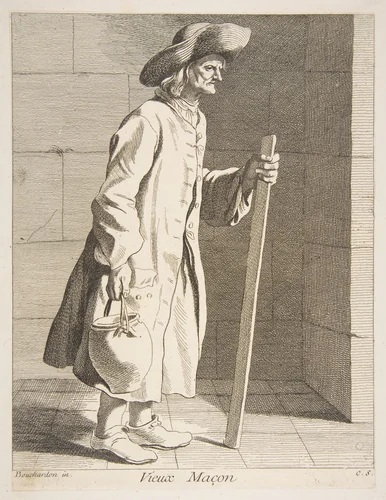 Old Bricklayer by Anne Claude Philippe de Tubières, print, 1737