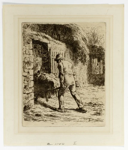 Peasant with a Wheelbarrow by Jean-François Millet, print, 1855
