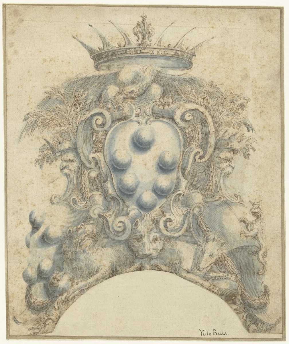 Wapen van de familie Medici by Stefano della Bella, drawing, 1649-1664