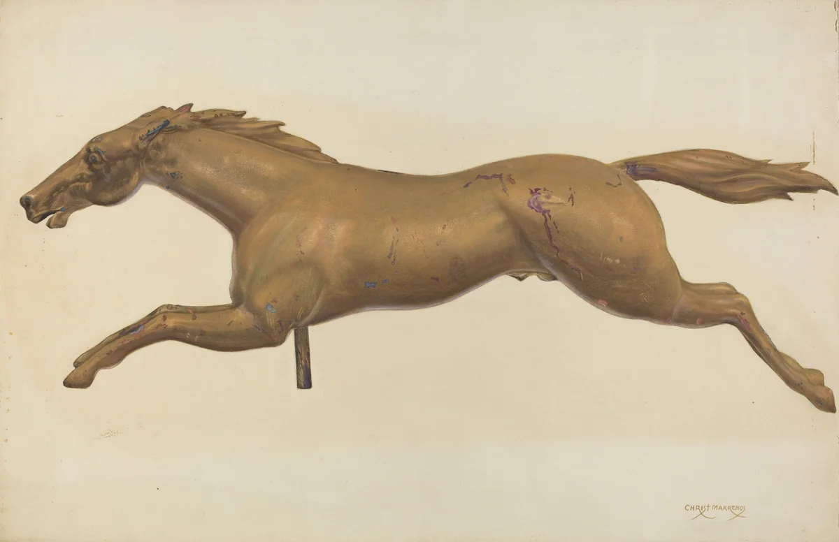 Galloping Horse Weather Vane by Chris Makrenos, index of american design, 1937