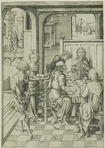 Christ at Emmaus by Israhel van Meckenem, print, 1465-1503
