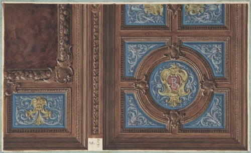 Design for Dining Room Ceiling, Hôtel de Behague by Jules-Edmond-Charles Lachaise, drawing, 1870