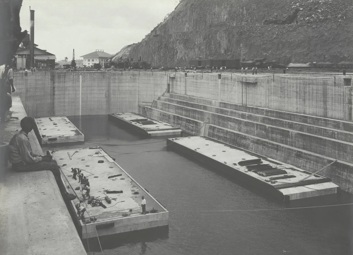 Balboa Terminals. Reinforced concrete Pontoons in Dry Dock #1 by Unidentified Photographer, photograph, 1916