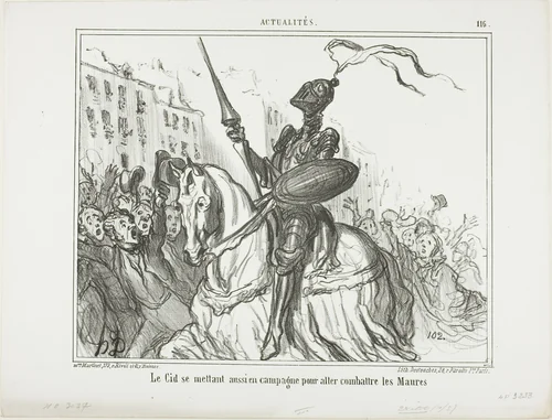 El Cid also takes to the field to fight against the Moors, plate 116 from Actualités by Honoré-Victorin Daumier, print, 1859