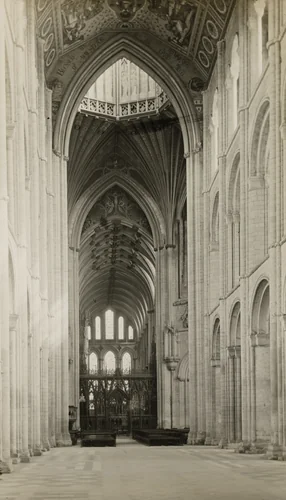 Ely Cathedral: Nave to East, from Octagon Arch by Frederick Evans, photograph, 1891