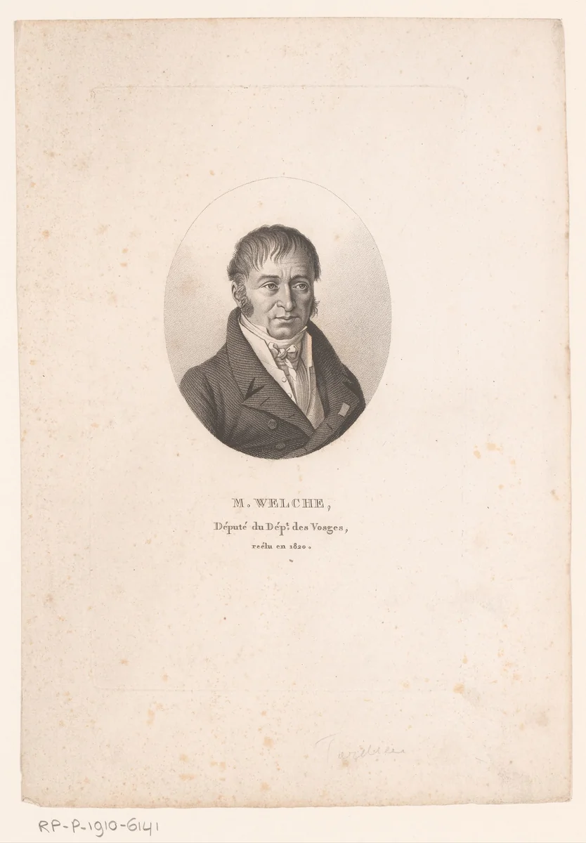 Portret van Nicolas Welche by Ambroise Tardieu, print, 1820-1821