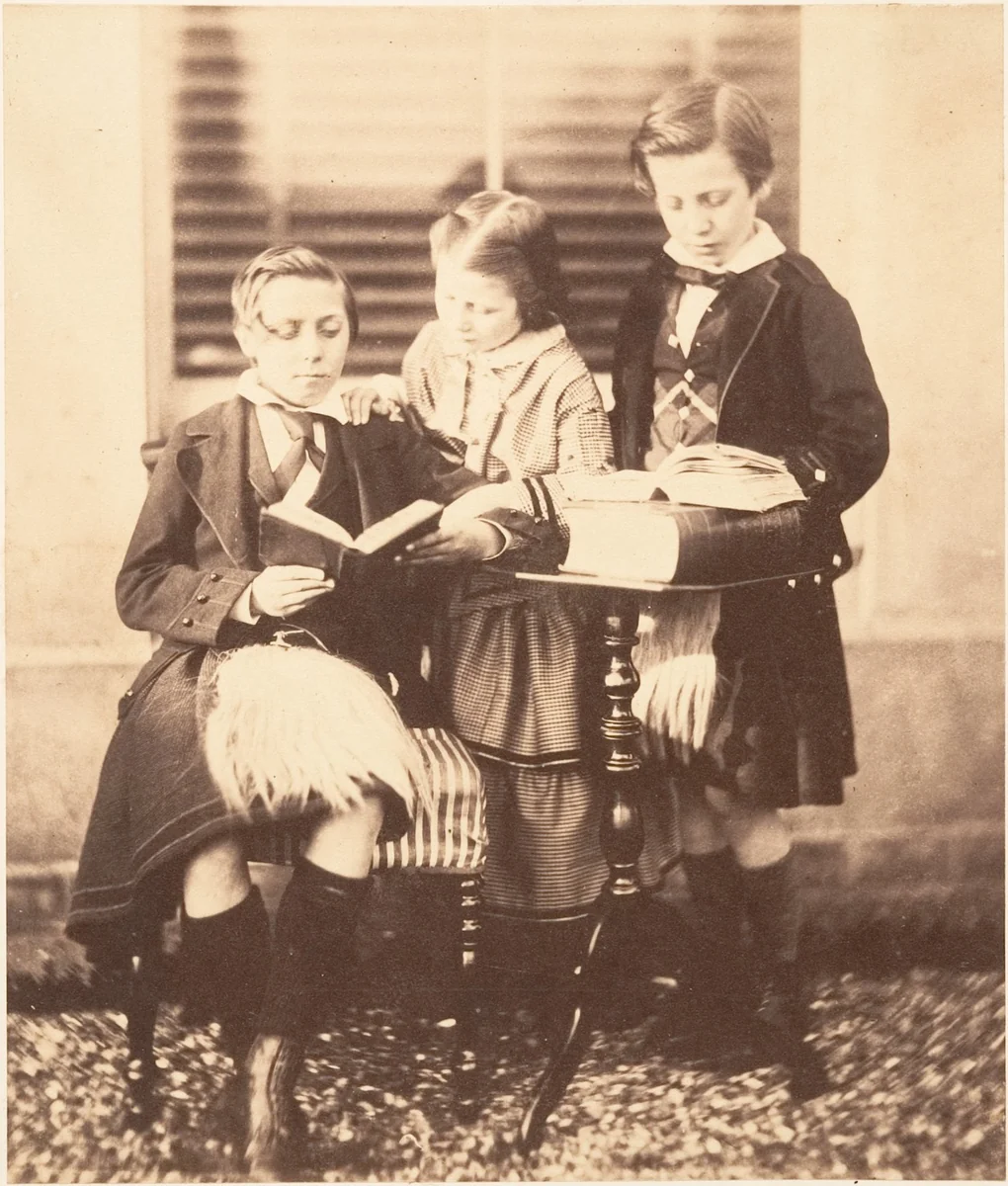 [Colin and Horatio Ross Reading with Jessie Macrae] by Horatio Ross, photograph, 1858