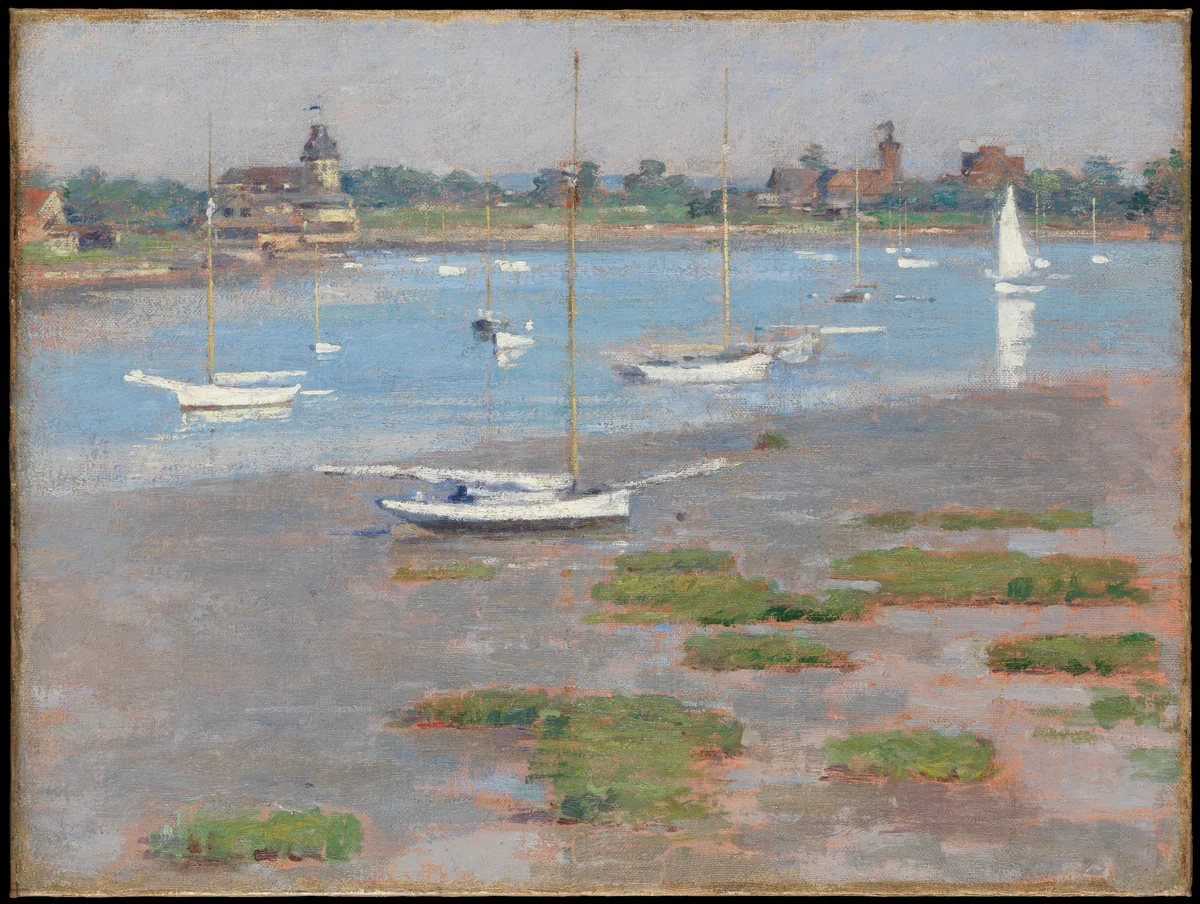 Low Tide, Riverside Yacht Club by Theodore Robinson, artwork, 1894