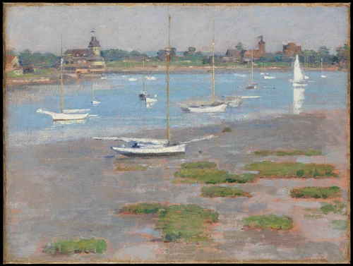 Low Tide, Riverside Yacht Club by Theodore Robinson, artwork, 1894