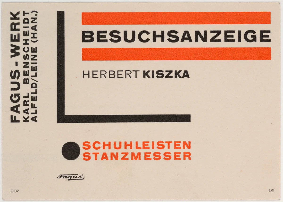Fagus-Werk Besuchsanzeige, Herbert Kiszka by Unknown Artist, design, 1925