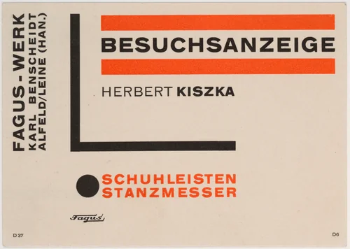 Fagus-Werk Besuchsanzeige, Herbert Kiszka by Unknown Artist, design, 1925