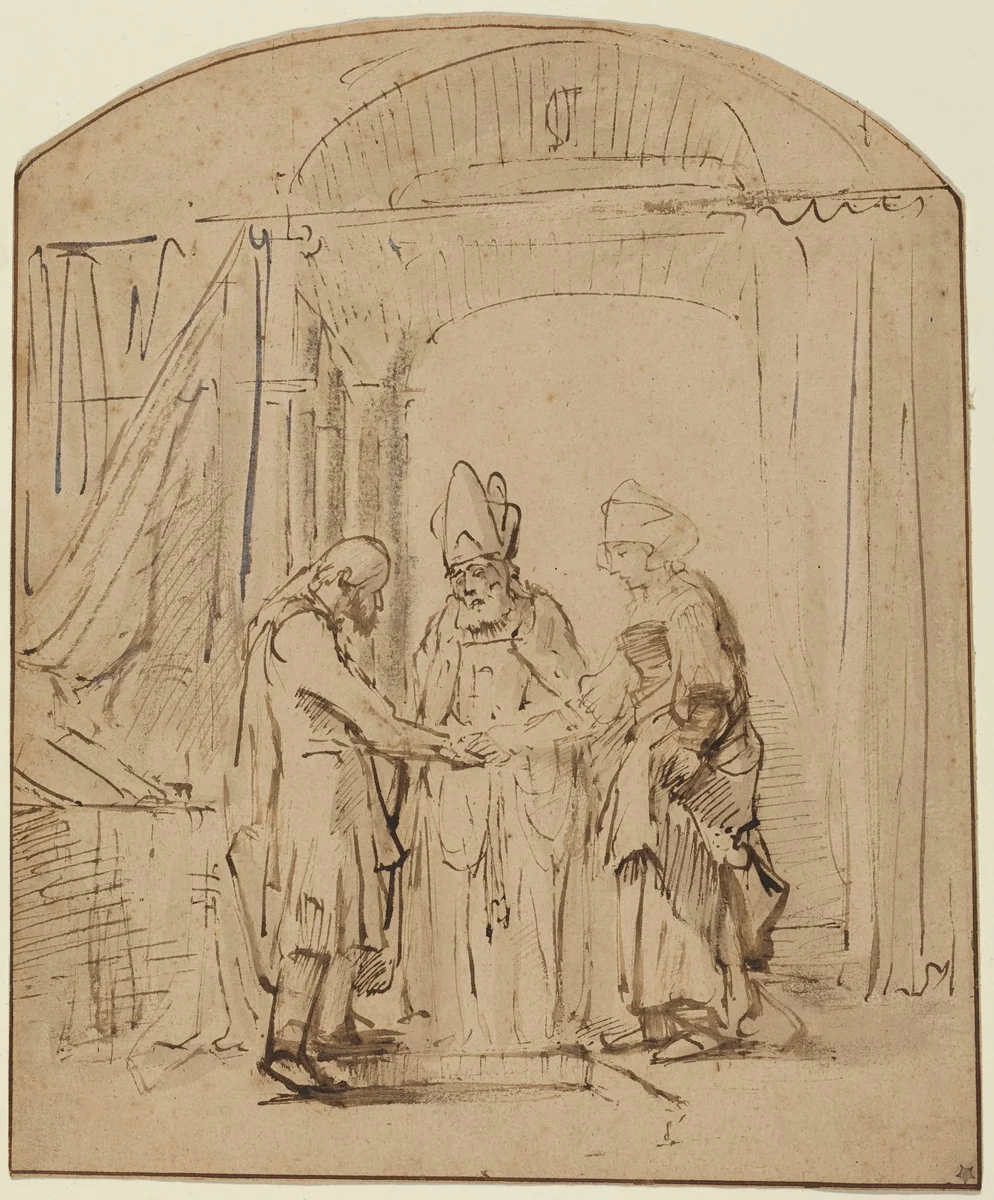The Betrothal of the Holy Virgin by Rembrandt van Rijn, drawing, 1606-1669
