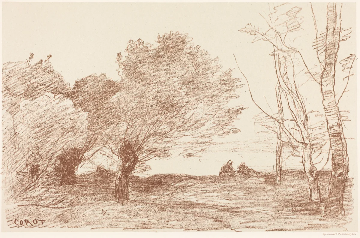 Willows and White Poplars (Saules et peupliers blancs) by Jean-Baptiste-Camille Corot, print, 1871
