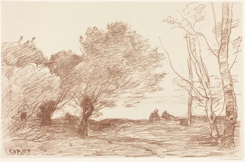 Willows and White Poplars (Saules et peupliers blancs) by Jean-Baptiste-Camille Corot, print, 1871