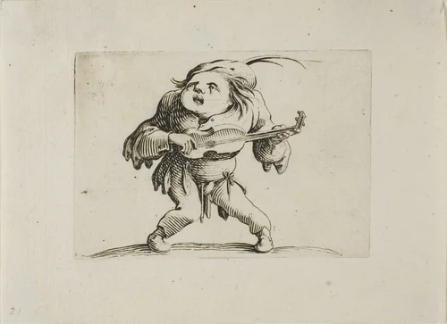 The Wobbly Man Playing the Guitar, from Varie Figure Gobbi by Jacques Callot, print, 1616