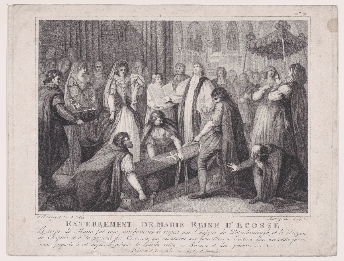 The Internment of Mary, Queen of Scots by Antonio Zecchin, print, 1794