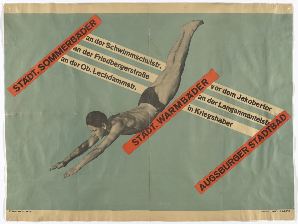 Poster for Augsburg Municipal Pools (Städtische Bäder) (Winning entry in poster competition) by Werner David Feist, design, 1928
