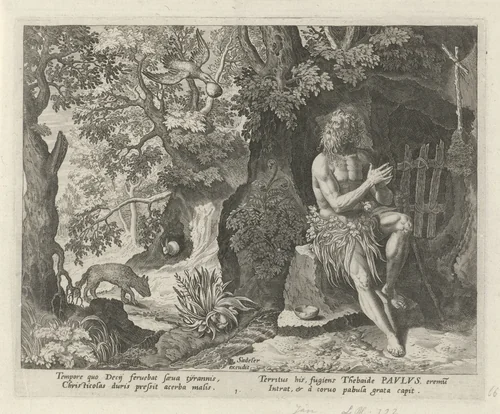 Paulus van Thebe als kluizenaar by Unknown, print, 1583-1588
