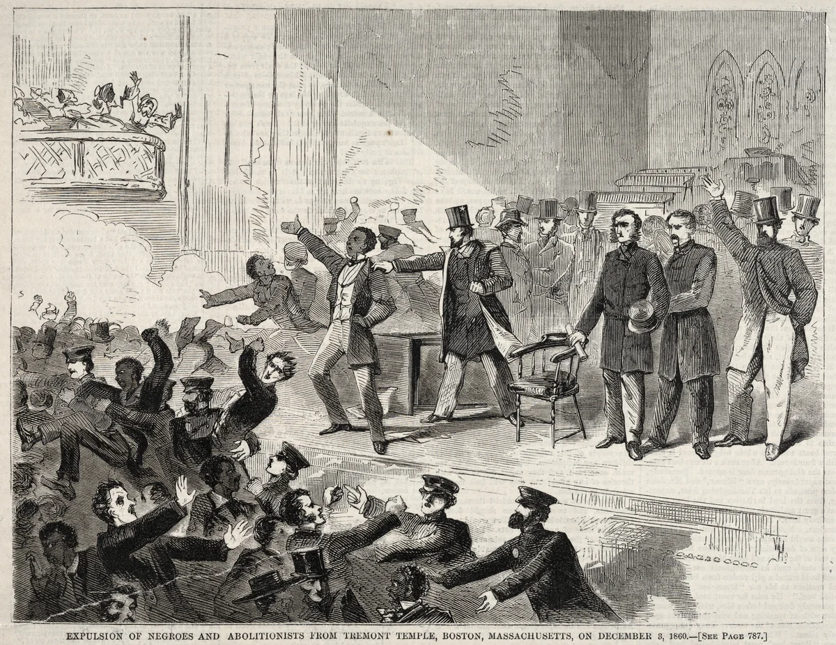 Expulsion of Negroes and Abolitionists from Tremont Temple, Boston, Massachusetts, on December 3, 1860 by Winslow Homer, print, 1860