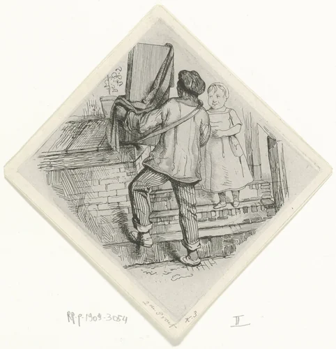 Straatmuzikant met draaiorgel by Jacobus Ludovicus Cornet, print, 1825-1882