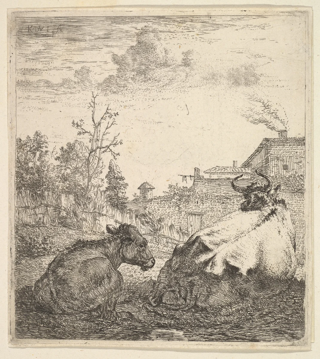 The Cow and the Calf by Karel Dujardin, print, 1622-1678