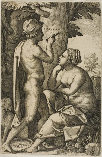 Paris and Oenone, from Greek Heroines by Georg Pencz, print, 1539