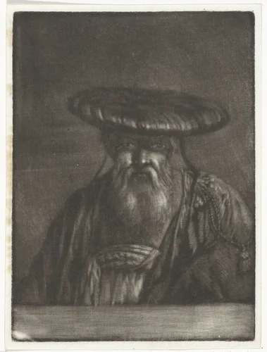 Portret van een oude man met een platte brede muts by Cornelis Ploos van Amstel, print, 1756