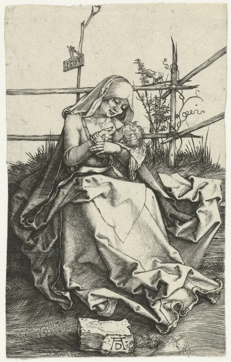 Maria met kind aan de borst bij een hek by Unknown, print, 1503