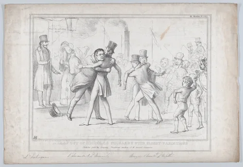 A Leaf Out of Nicholas Nickleby with Slight Variations – Nicholas quits the Company – Theatrical Emotion of Mr. Vincent Crummles by John Doyle, print, 1839