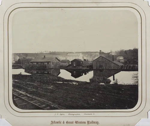 Industrial Buildings (Reflected in Erie Canal, Meadville?) by James Fitzallen Ryder, photograph, 1862