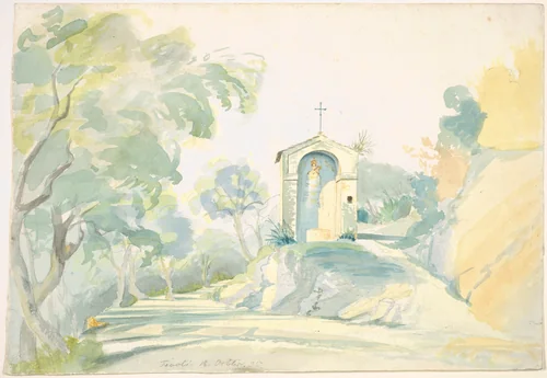 A Roadside Chapel near Tivoli by August Lucas, drawing, 1835
