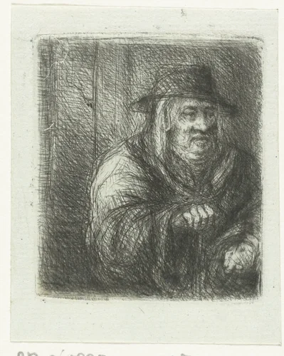 Oude man met mantel en hoed by Jan Chalon, print, 1748-1795