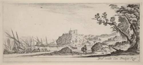 Boats on the Seashore by Stefano della Bella, print, 1647