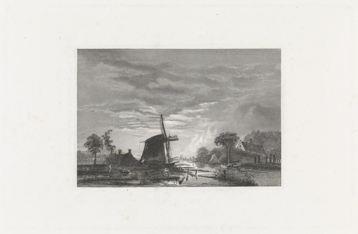 Molen aan een rivier by Christiaan Lodewijk van Kesteren, print, 1842-1897
