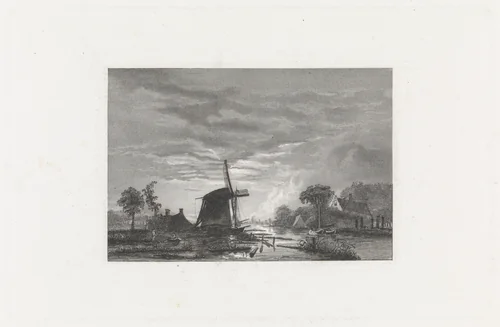 Molen aan een rivier by Christiaan Lodewijk van Kesteren, print, 1842-1897