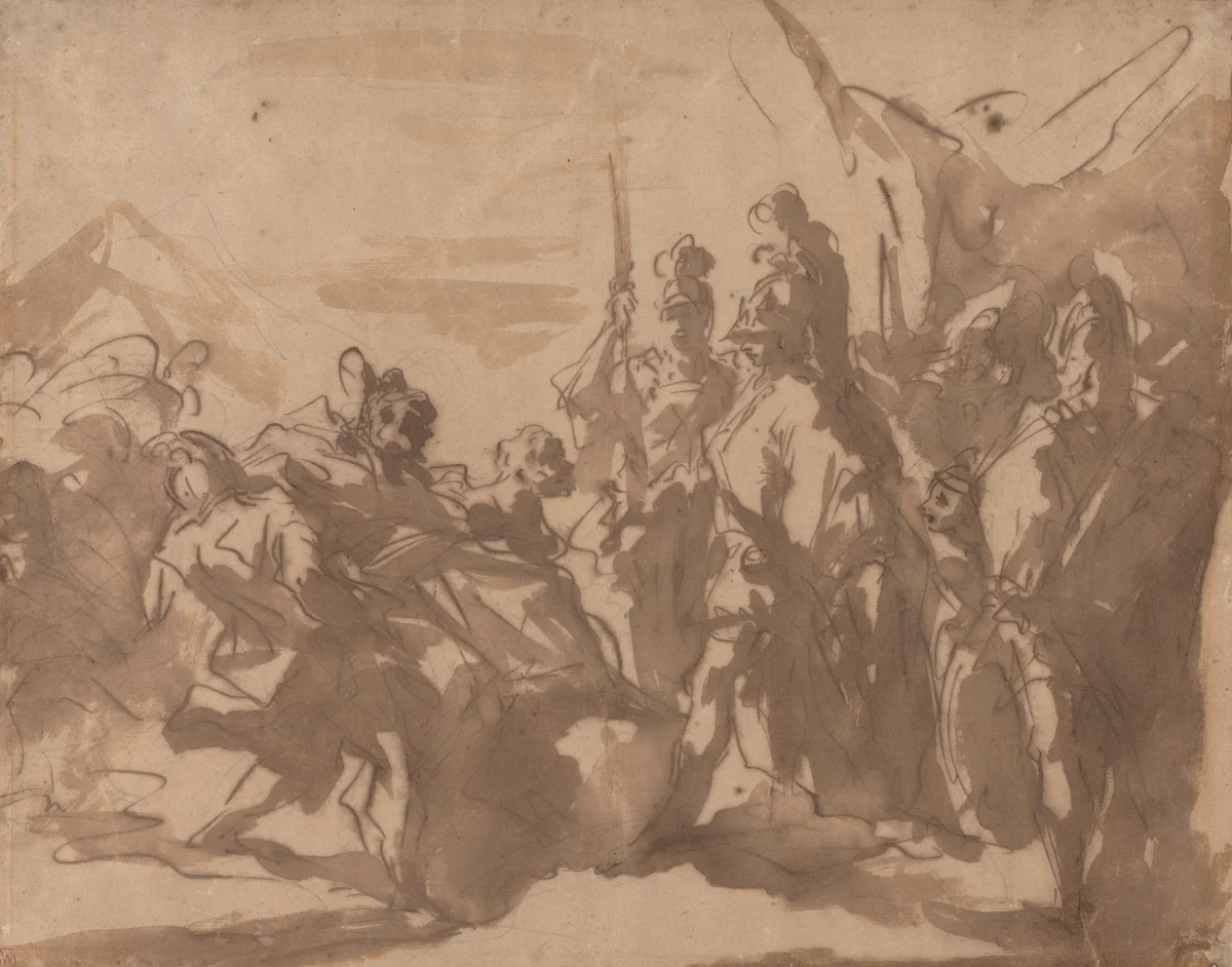 The Wounded Porus before Alexander the Great by Giovanni Antonio Pellegrini, drawing, 1708