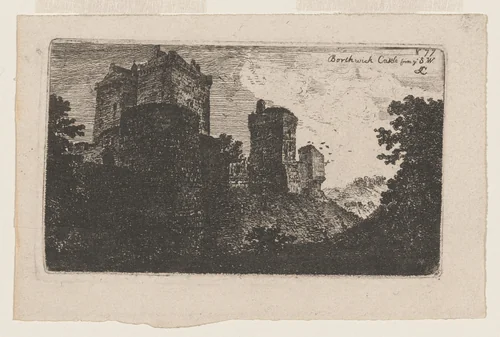 Borthwick Castle from the Southwest by John Clerk, print, 1765-1775