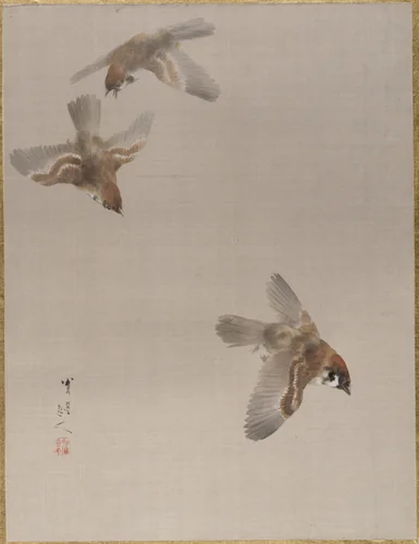 Sparrows Flying by Watanabe Seitei (渡辺省亭), painting, 1877-1897