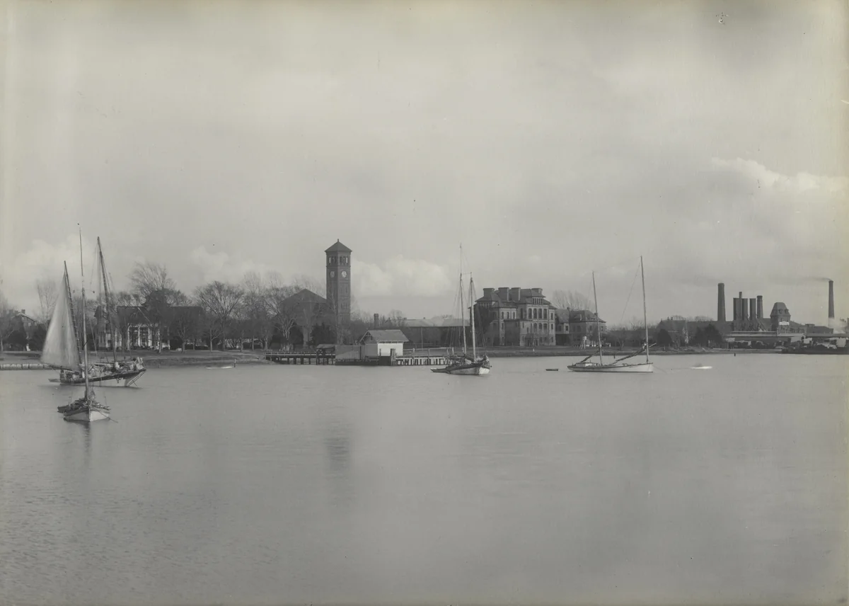 Southern Water-Front. Mansion House. Memorial Church. Academic and Science Halls. Huntington Industrial Works by Frances Benjamin Johnston, photograph, 1899
