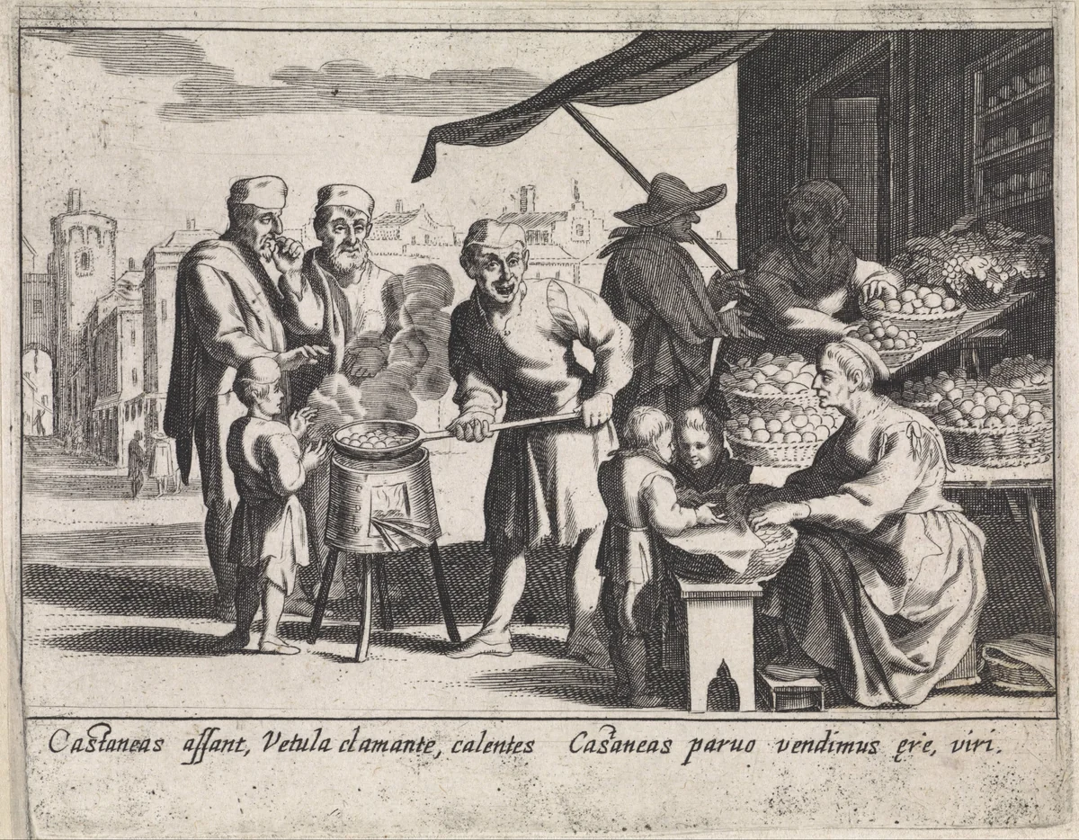 Verkoper van kastanjes by anonymous, print, 1613-1667