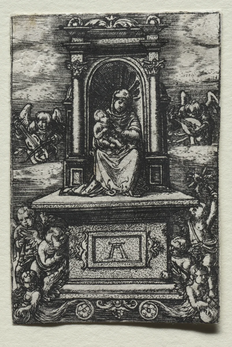 The Beautiful Virgin of Ratisbon on an Altar by Albrecht Altdorfer, print, 1520-1525