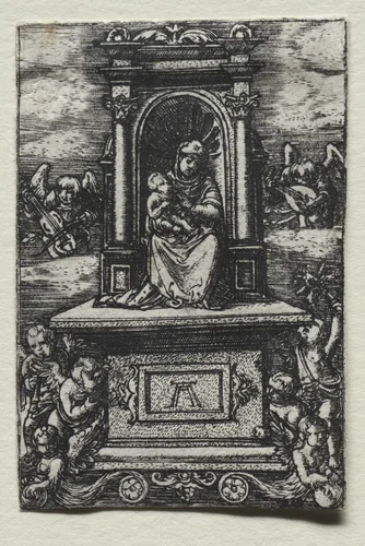 The Beautiful Virgin of Ratisbon on an Altar by Albrecht Altdorfer, print, 1520-1525