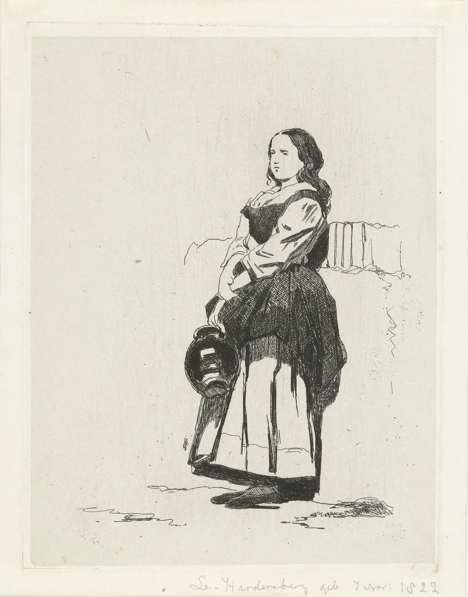 Meisje met waterkan by Lambertus Hardenberg, print, 1837-1900