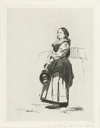 Meisje met waterkan by Lambertus Hardenberg, print, 1837-1900