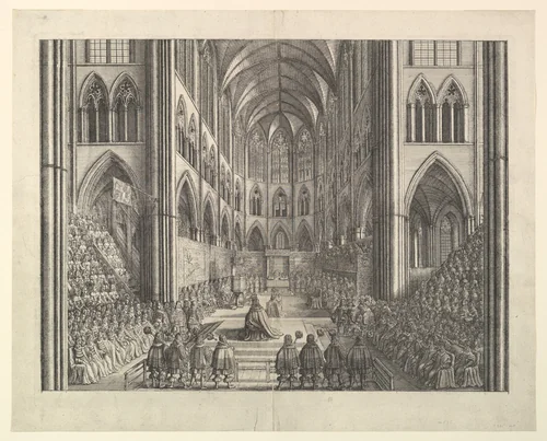 The Coronation of King Charles the II in Westminster Abbey, April 23, 1661 (from John Ogilby's "The Entertainment of...Charles II," London, 1662) by Wenceslaus Hollar, print, 1662