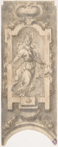 Design for the Decoration over an Arch with the Personification of Justice by anonymous, drawing, 1680-1730