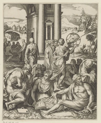 Groep geleerden by Unknown, print, 1498-1532