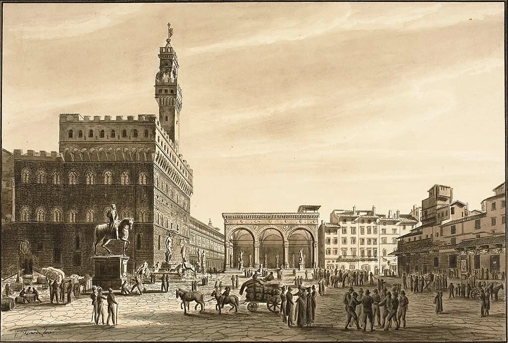 Piazza Signoria by Giuseppe Gherardi, drawing, 1808-1884