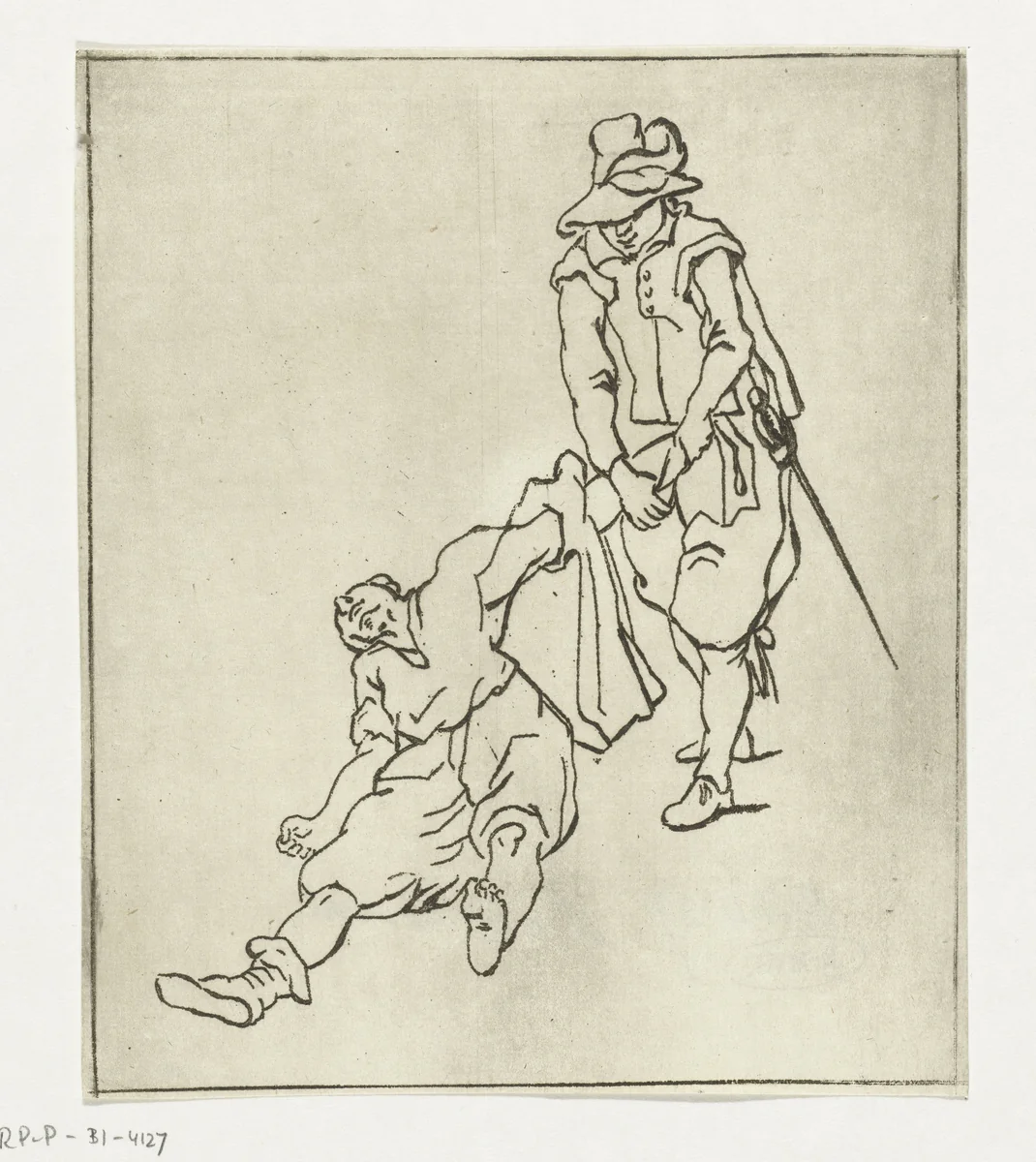 Soldaat rooft kleed van gesneuvelde by Anthonie van den Bos, print, 1778-1838