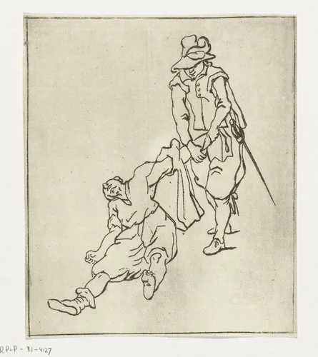 Soldaat rooft kleed van gesneuvelde by Anthonie van den Bos, print, 1778-1838